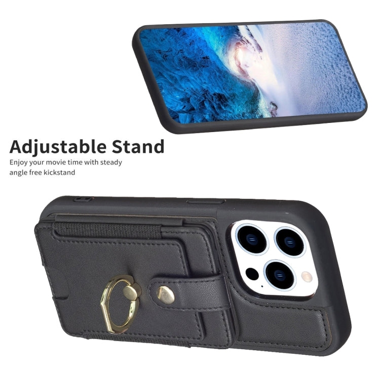 For iPhone 14 Pro Max BF27 Metal Ring Card Bag Holder Phone Case(Black)