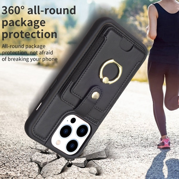 For iPhone 14 Pro Max BF27 Metal Ring Card Bag Holder Phone Case(Black)