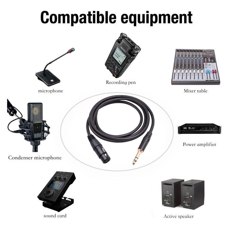 6.35mm 1/4 TRS Male to XLR 3pin Female Microphone Cable, Length:10m