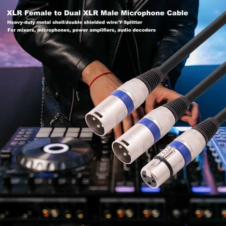 2055YMMF-05 XLR 3pin Female to Dual Male Audio Cable, Length: 50cm(Black)