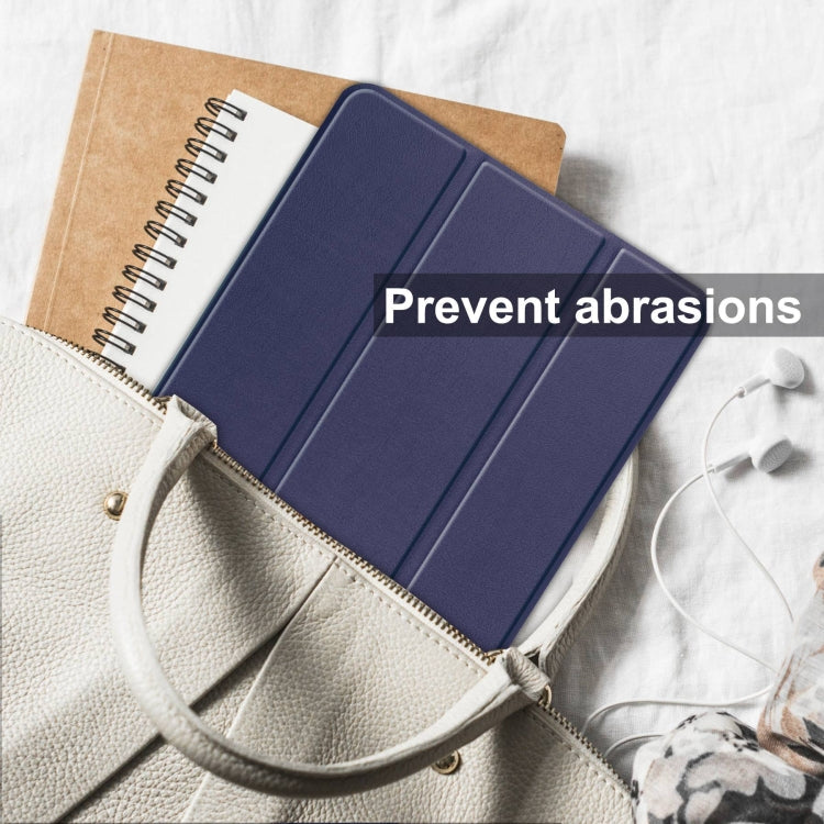 For Samsung Galaxy Tab S10 Ultra / S9 Ultra Custer Pure Color 3-Fold Holder Smart Leather Tablet Case(Dark Blue)
