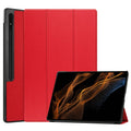 For Samsung Galaxy Tab S10 Ultra / S9 Ultra Custer Pure Color 3-Fold Holder Smart Leather Tablet Case(Red)