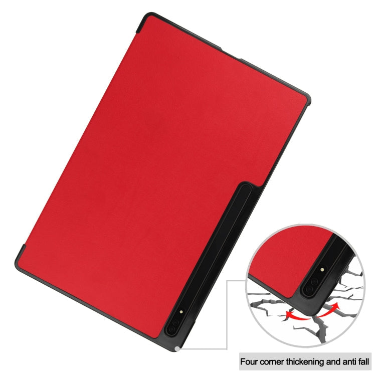 For Samsung Galaxy Tab S10 Ultra / S9 Ultra Custer Pure Color 3-Fold Holder Smart Leather Tablet Case(Red)