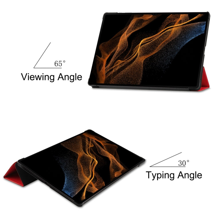 For Samsung Galaxy Tab S10 Ultra / S9 Ultra Custer Pure Color 3-Fold Holder Smart Leather Tablet Case(Red)