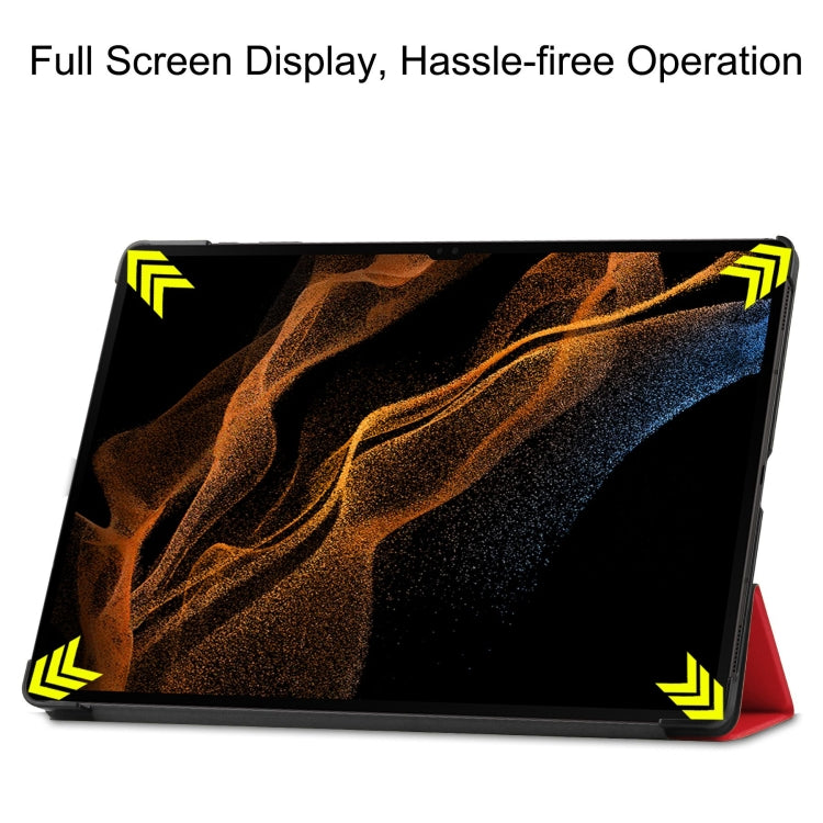 For Samsung Galaxy Tab S10 Ultra / S9 Ultra Custer Pure Color 3-Fold Holder Smart Leather Tablet Case(Red)