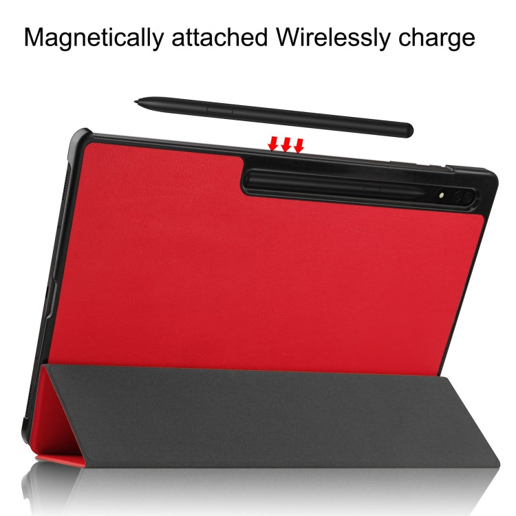 For Samsung Galaxy Tab S10 Ultra / S9 Ultra Custer Pure Color 3-Fold Holder Smart Leather Tablet Case(Red)