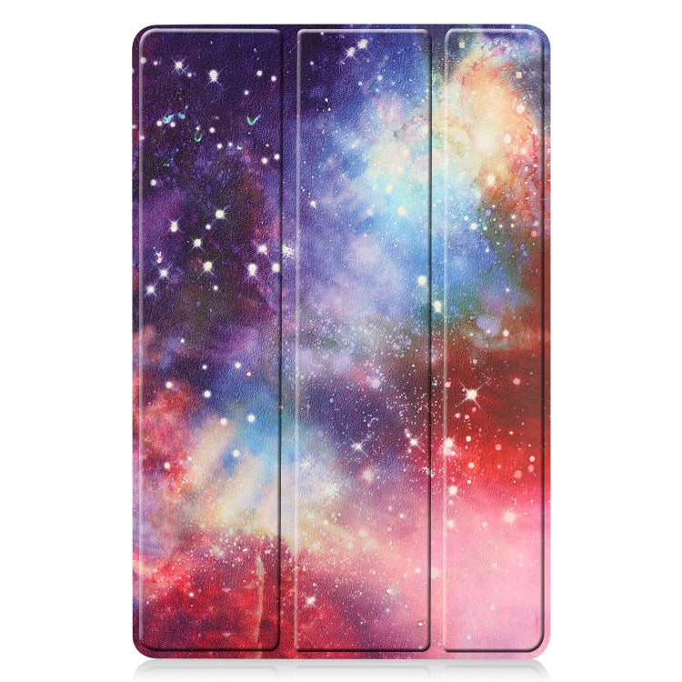 For Samsung Galaxy Tab S9 Custer Painted 3-Fold Holder Smart Leather Tablet Case(Milky Way Nebula)