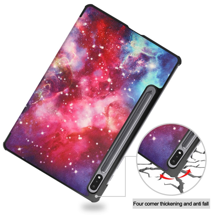For Samsung Galaxy Tab S9 Custer Painted 3-Fold Holder Smart Leather Tablet Case(Milky Way Nebula)