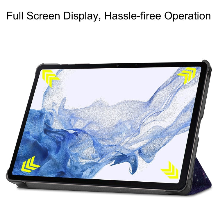 For Samsung Galaxy Tab S9 Custer Painted 3-Fold Holder Smart Leather Tablet Case(Milky Way Nebula)