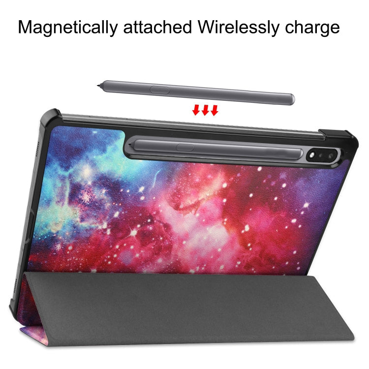 For Samsung Galaxy Tab S9 Custer Painted 3-Fold Holder Smart Leather Tablet Case(Milky Way Nebula)