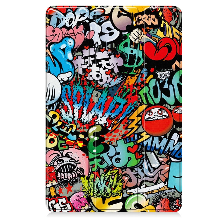 For Google Pixel Tablet Custer Painted 3-Fold Holder Smart Leather Tablet Case(Graffiti)