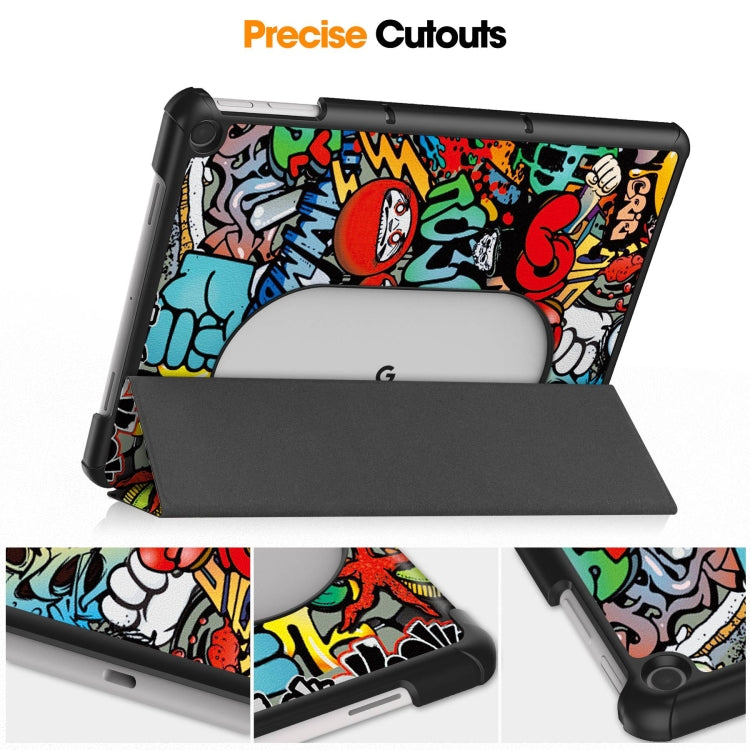 For Google Pixel Tablet Custer Painted 3-Fold Holder Smart Leather Tablet Case(Graffiti)