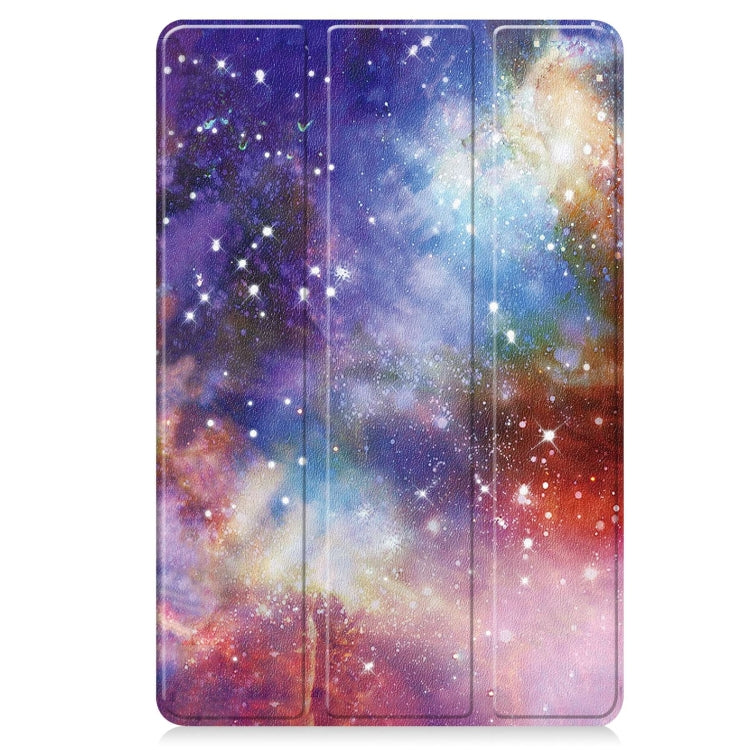 For Google Pixel Tablet Custer Painted 3-Fold Holder Smart Leather Tablet Case(Milky Way Nebula)