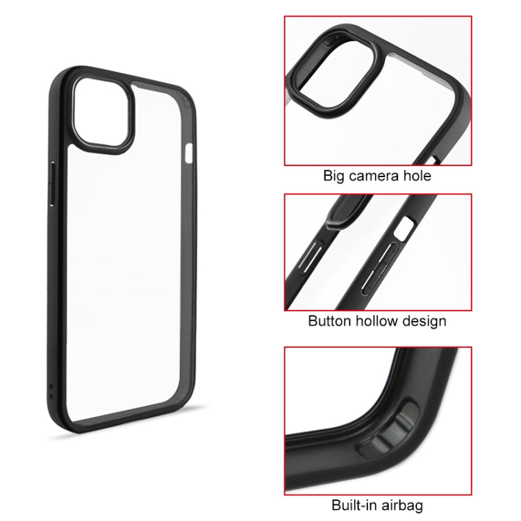 For iPhone 15 Frosted TPU  Transparent PC Phone Case(Black)