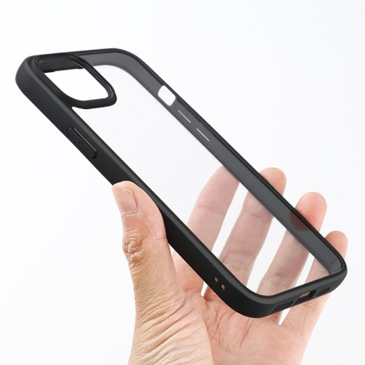 For iPhone 15 Frosted TPU  Transparent PC Phone Case(Black)