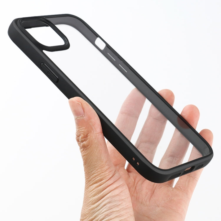 For iPhone 15 Plus Frosted TPU  Transparent PC Phone Case(Black)