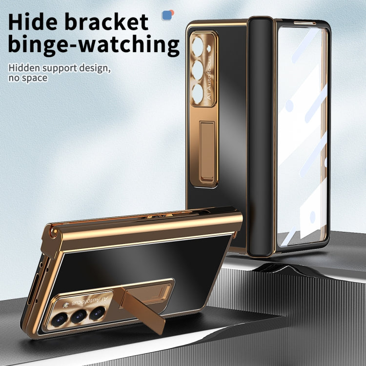 For Samsung Galaxy Z Fold5 Aluminum Alloy Double Hinge Shockproof Phone Protective Case(Black Gold)