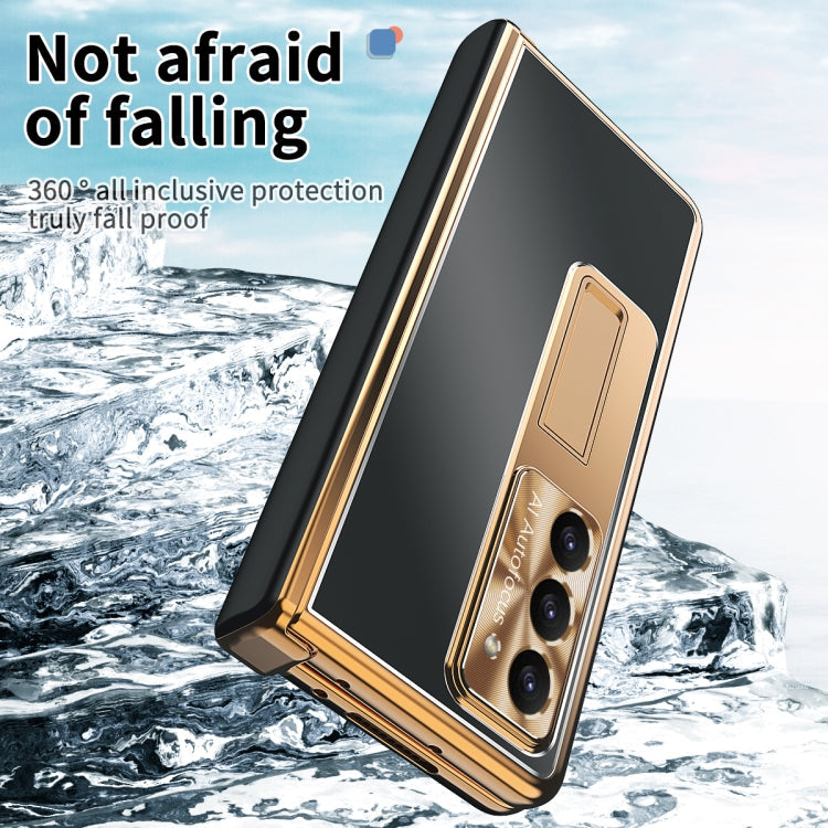 For Samsung Galaxy Z Fold5 Aluminum Alloy Double Hinge Shockproof Phone Protective Case(Black Gold)