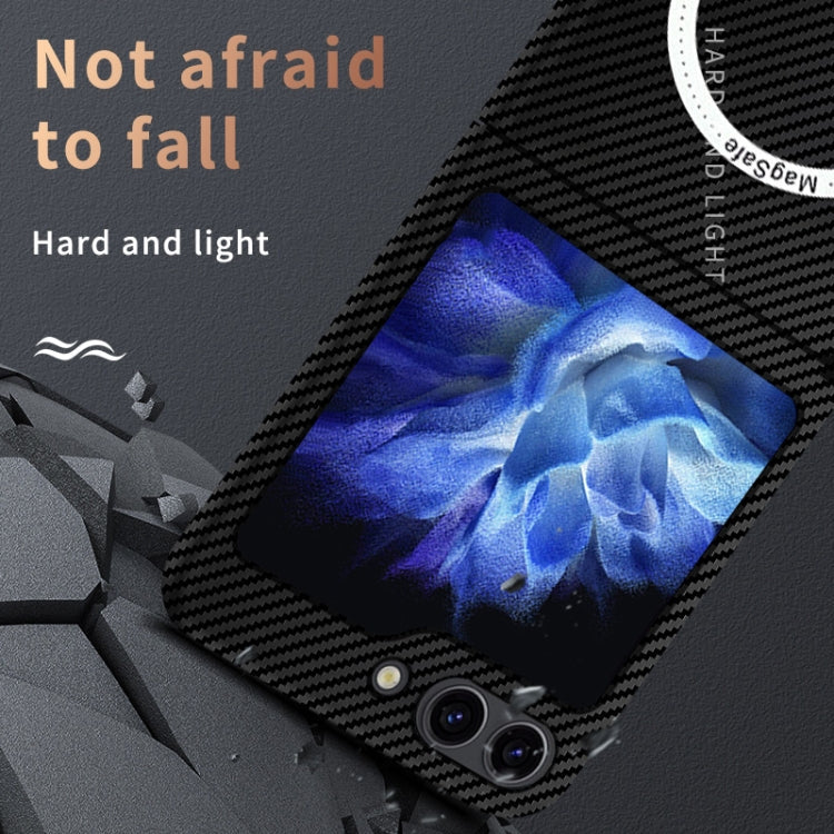 For Samsung Galaxy Z Flip5 Carbon Fiber Texture MagSafe Magnetic Phone Case(Black Blue)