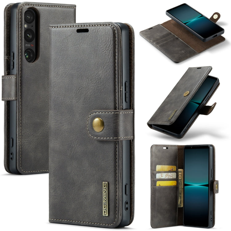 For Sony Xperia 1 V DG.MING Crazy Horse Texture Detachable Magnetic Leather Phone Case(Grey)