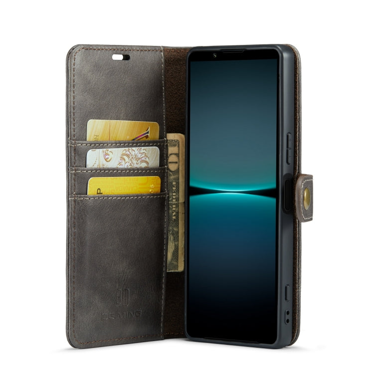 For Sony Xperia 1 V DG.MING Crazy Horse Texture Detachable Magnetic Leather Phone Case(Grey)