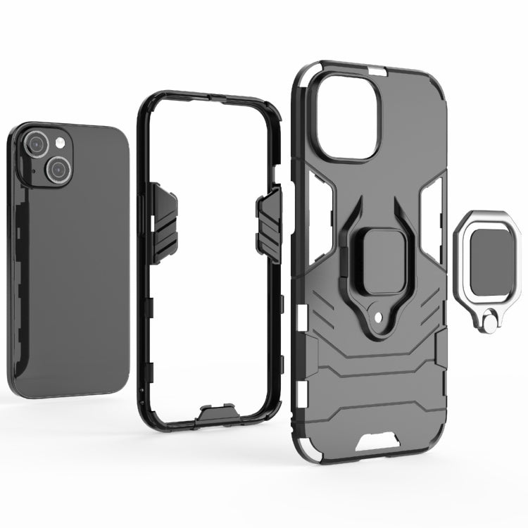 For iPhone 15 Shockproof PC + TPU Holder Phone Case(Red)