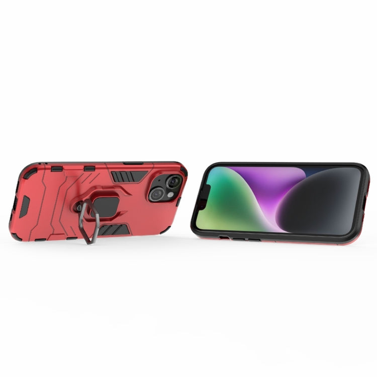 For iPhone 15 Shockproof PC + TPU Holder Phone Case(Red)