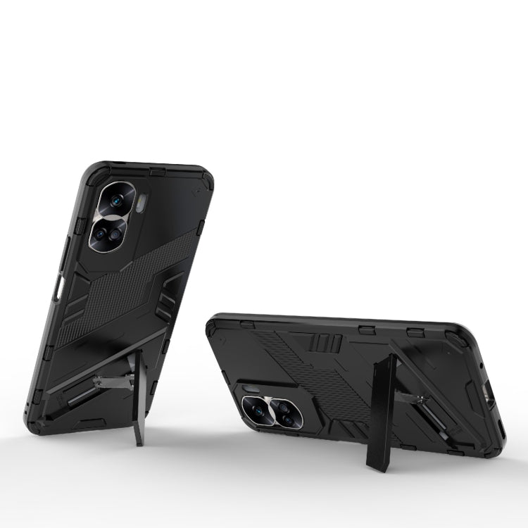 For Honor 90 Lite 5G Global Punk Armor 2 in 1 PC + TPU Phone Case with Holder(Black)
