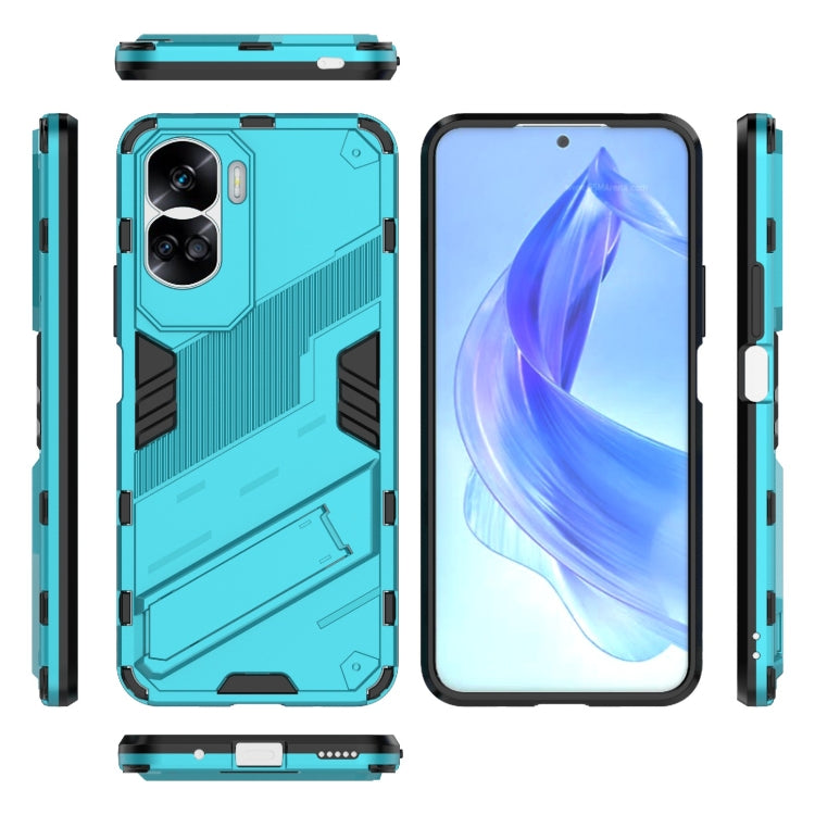 For Honor 90 Lite 5G Global Punk Armor 2 in 1 PC + TPU Phone Case with Holder(Blue)