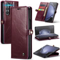 For Samsung Galaxy Z Fold5 CaseMe-003 PU  PC Business Style Crazy Horse Texture Leather Phone Case(Mulberry Red)