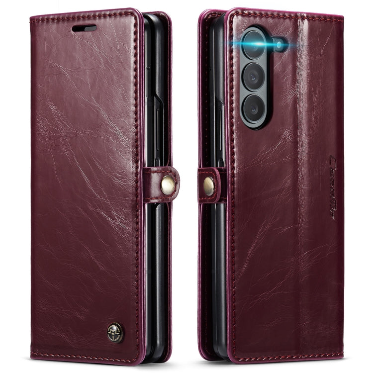 For Samsung Galaxy Z Fold5 CaseMe-003 PU  PC Business Style Crazy Horse Texture Leather Phone Case(Mulberry Red)