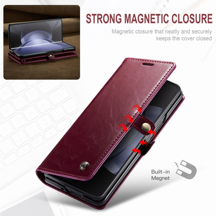 For Samsung Galaxy Z Fold5 CaseMe-003 PU  PC Business Style Crazy Horse Texture Leather Phone Case(Mulberry Red)