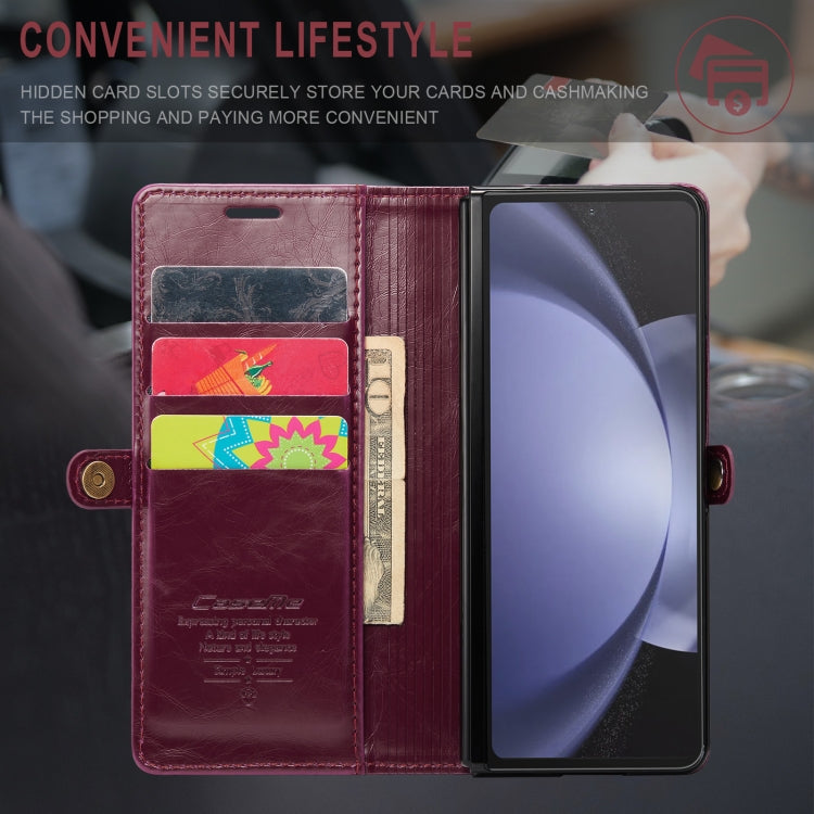 For Samsung Galaxy Z Fold5 CaseMe-003 PU  PC Business Style Crazy Horse Texture Leather Phone Case(Mulberry Red)