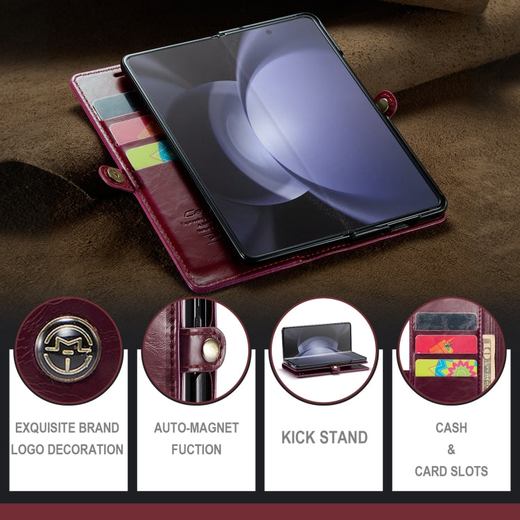 For Samsung Galaxy Z Fold5 CaseMe-003 PU  PC Business Style Crazy Horse Texture Leather Phone Case(Mulberry Red)