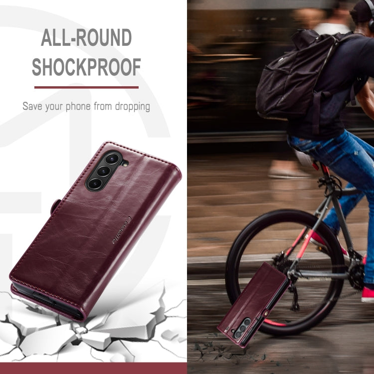For Samsung Galaxy Z Fold5 CaseMe-003 PU  PC Business Style Crazy Horse Texture Leather Phone Case(Mulberry Red)
