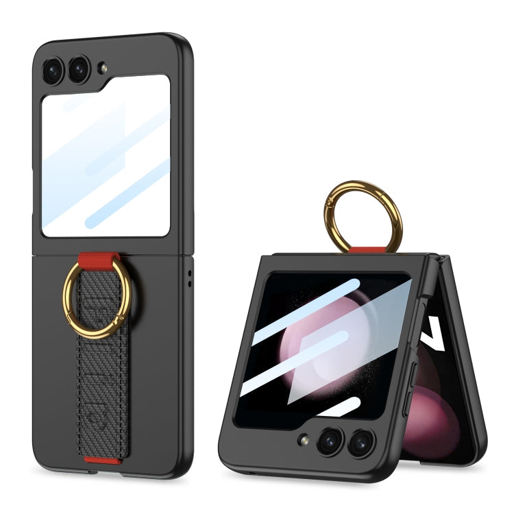 For Samsung Galaxy Z Flip5 GKK Integrated Ultrathin Shockproof Phone Case with Ring Wrist Strap(Carbon Fiber)