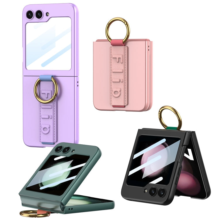 For Samsung Galaxy Z Flip5 GKK Integrated Ultrathin Shockproof Phone Case with Ring Wrist Strap(Carbon Fiber)
