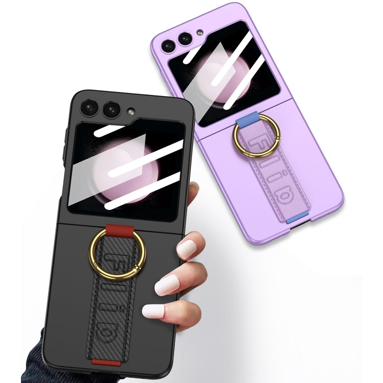 For Samsung Galaxy Z Flip5 GKK Integrated Ultrathin Shockproof Phone Case with Ring Wrist Strap(Carbon Fiber)