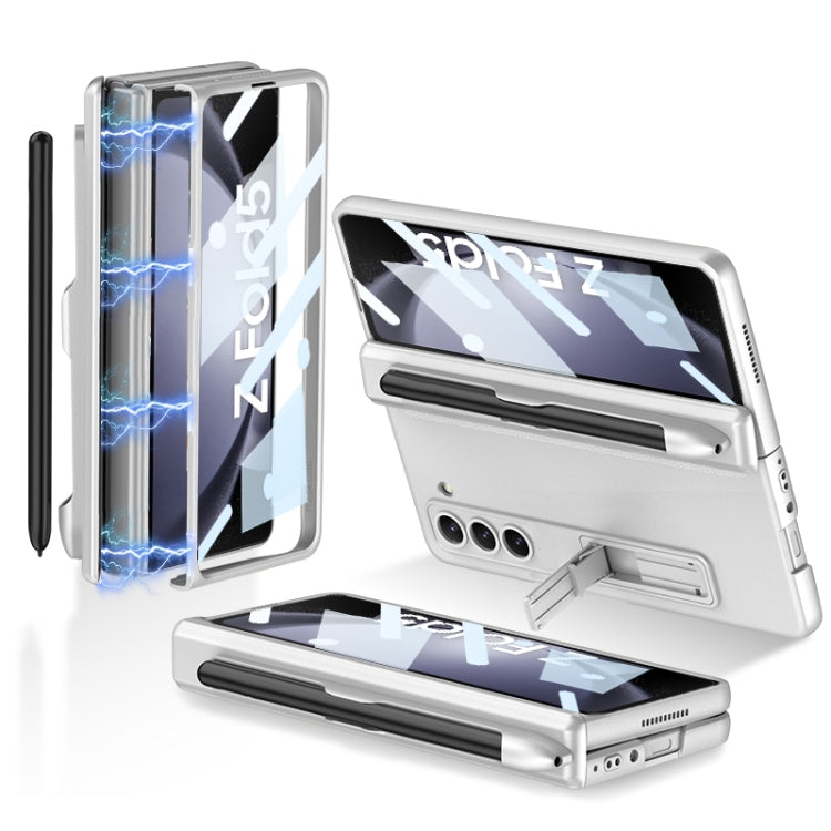 For Samsung Galaxy Z Fold5 GKK Full Coverage Magnetic Fold Hinge Phone Case with Pen Slots(Silver)
