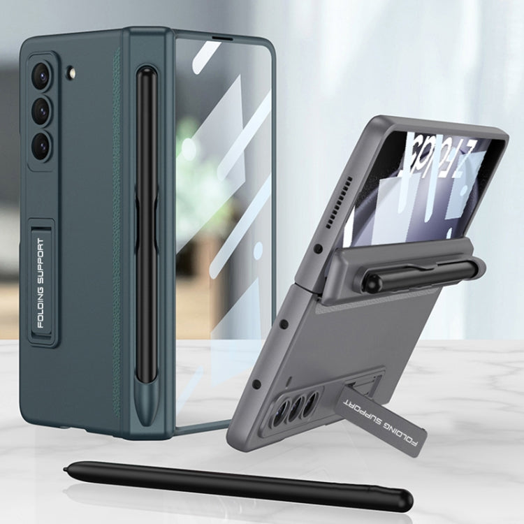For Samsung Galaxy Z Fold5 GKK Full Coverage Magnetic Fold Hinge Phone Case with Pen Slots(Silver)
