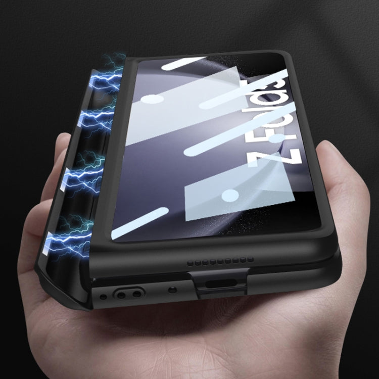 For Samsung Galaxy Z Fold5 GKK Full Coverage Magnetic Fold Hinge Phone Case with Pen Slots(Silver)