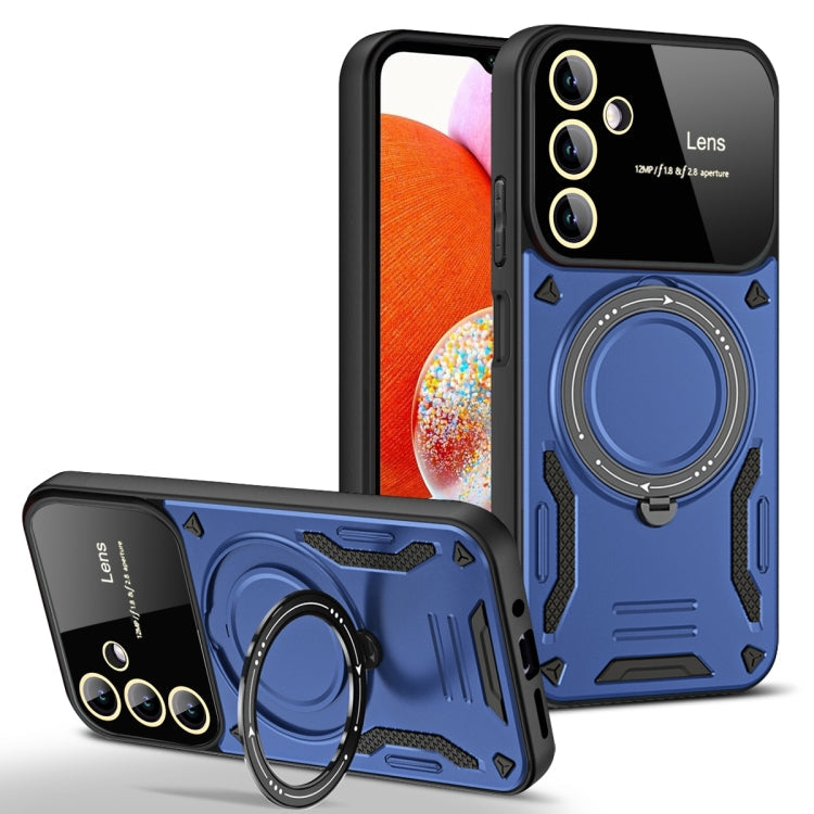 For Samsung Galaxy A14 5G Large Window MagSafe Holder Phone Case(Blue)
