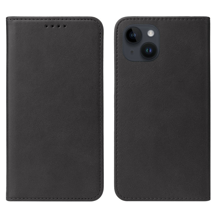 For iPhone 15 Magnetic Closure Leather Phone Case(Black)