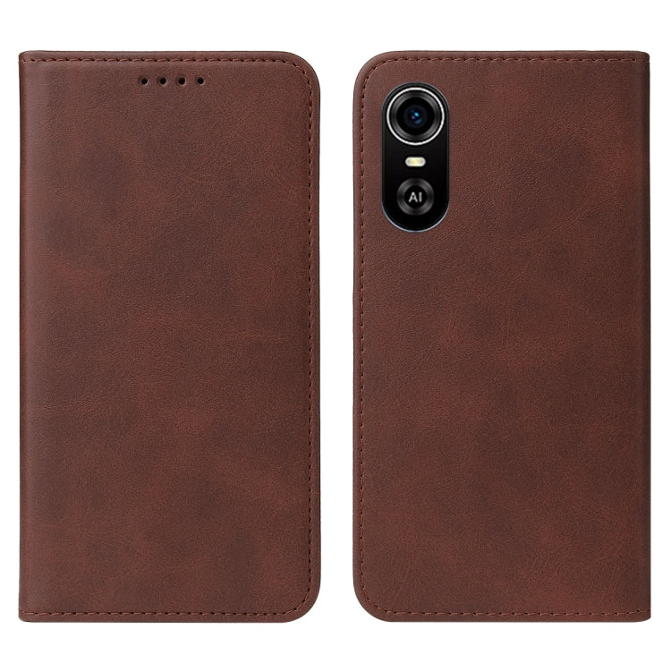 For ZTE Blade A31 Plus Magnetic Closure Leather Phone Case(Brown)