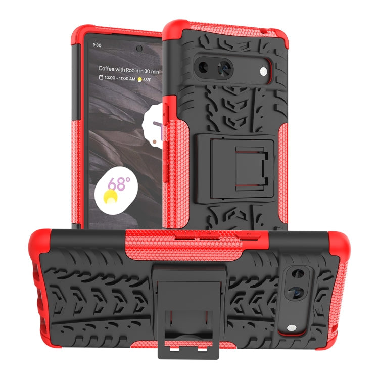 For Google Pixel 7a Tire Texture TPU + PC Phone Case with Holder(Red)