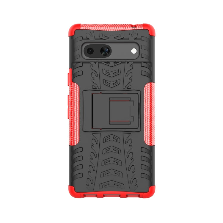 For Google Pixel 7a Tire Texture TPU + PC Phone Case with Holder(Red)
