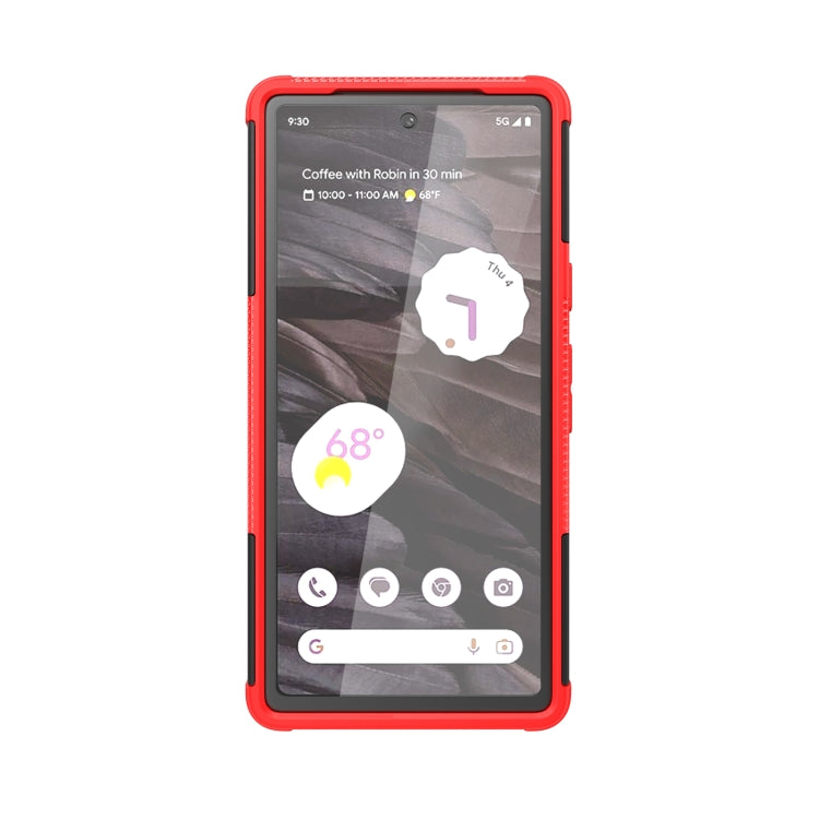 For Google Pixel 7a Tire Texture TPU + PC Phone Case with Holder(Red)