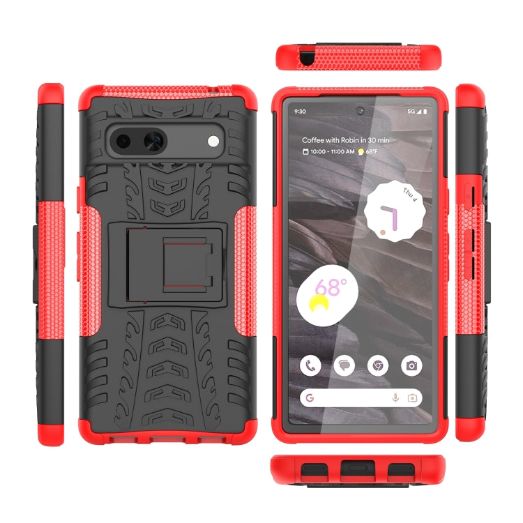 For Google Pixel 7a Tire Texture TPU + PC Phone Case with Holder(Red)
