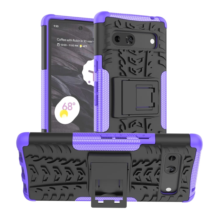 For Google Pixel 7a Tire Texture TPU  PC Phone Case with Holder(Purple)