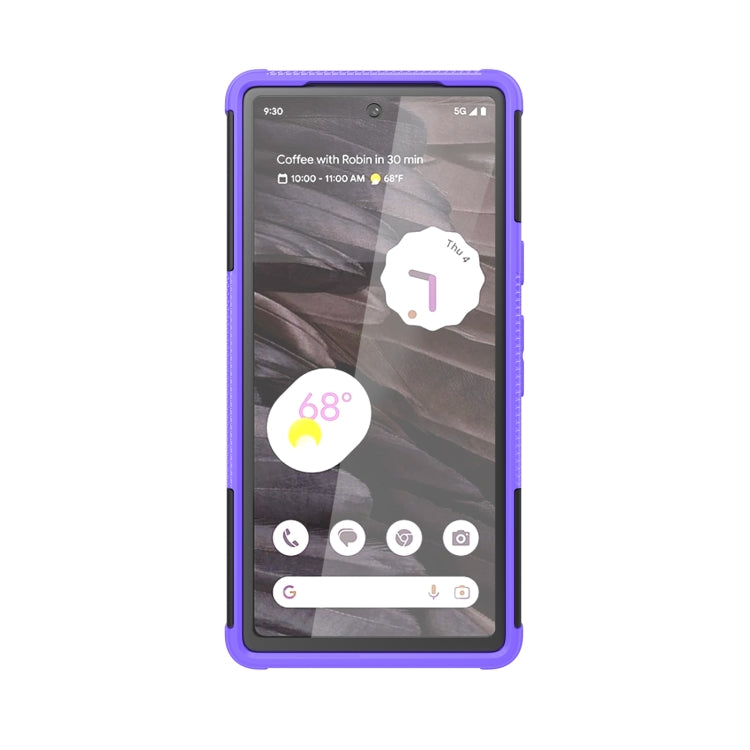 For Google Pixel 7a Tire Texture TPU  PC Phone Case with Holder(Purple)